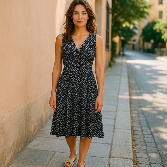 Scarlett NEW W Tags Size 8 Sleeveless Black/White Silky Polka Dot V-Neck Dress - Picture 1 of 7